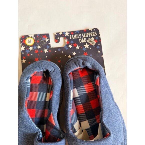 All American Dad Family Slippers Medium Blue Plaid Cozy Indoor House Shoes - Picture 6 of 6